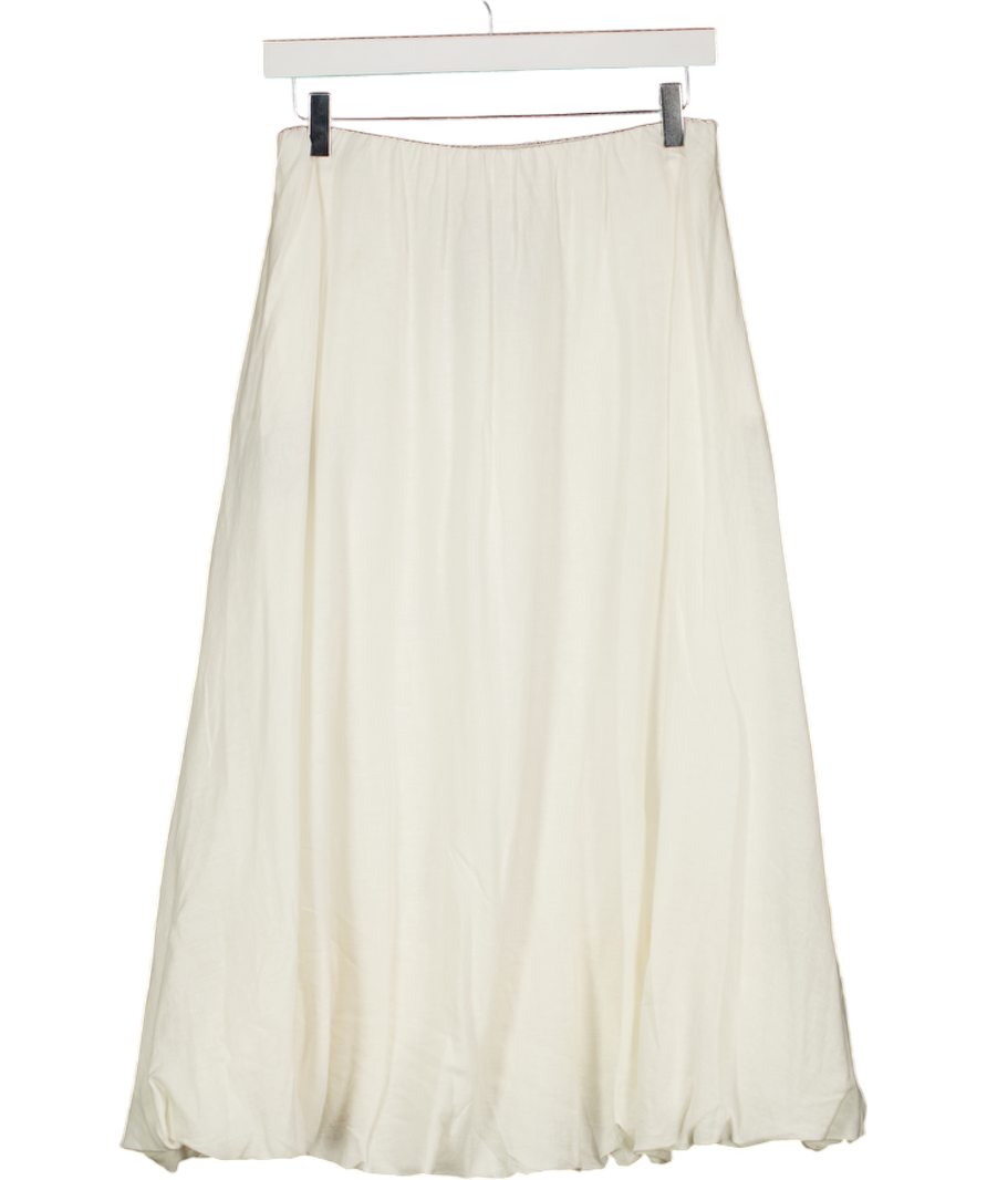 DONNA KARAN Weekend Cream Linen Blend  Bubble Hem Skirt UK XS