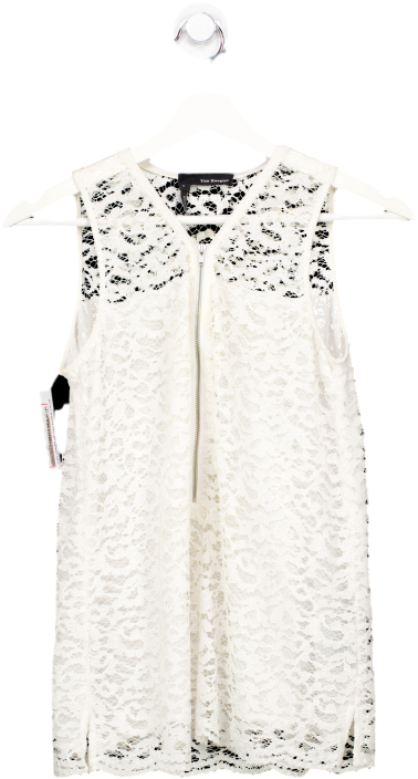 The Kooples White Double Lined Lace Zip Up Top UK S