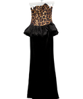 Club L Leopard And Black Velvet Peplum Skirt Maxi Dress UK 8