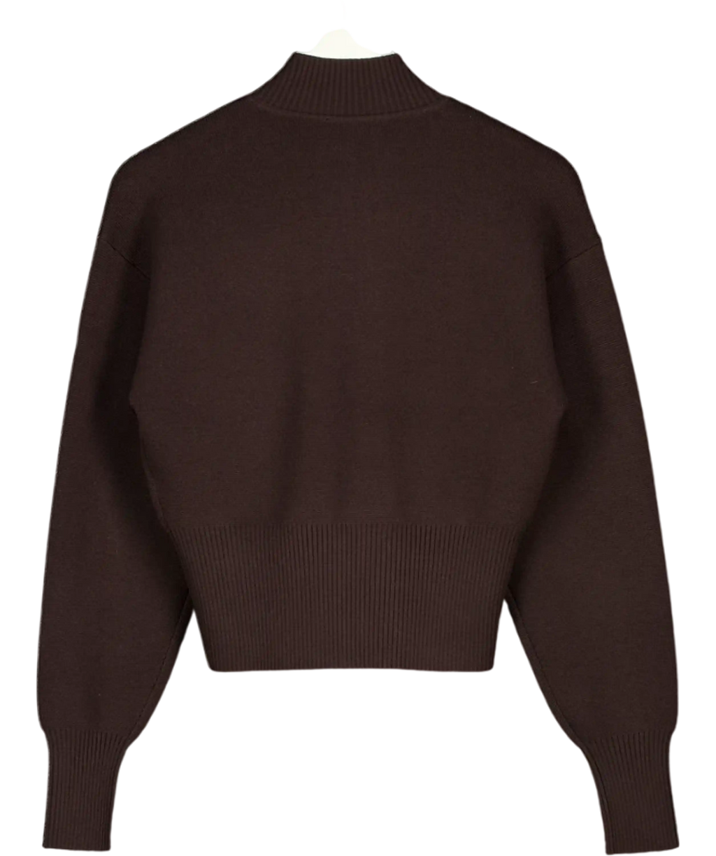 KOOKAI Chocolate Brown Wool Dalton Zip Cardigan UK 8