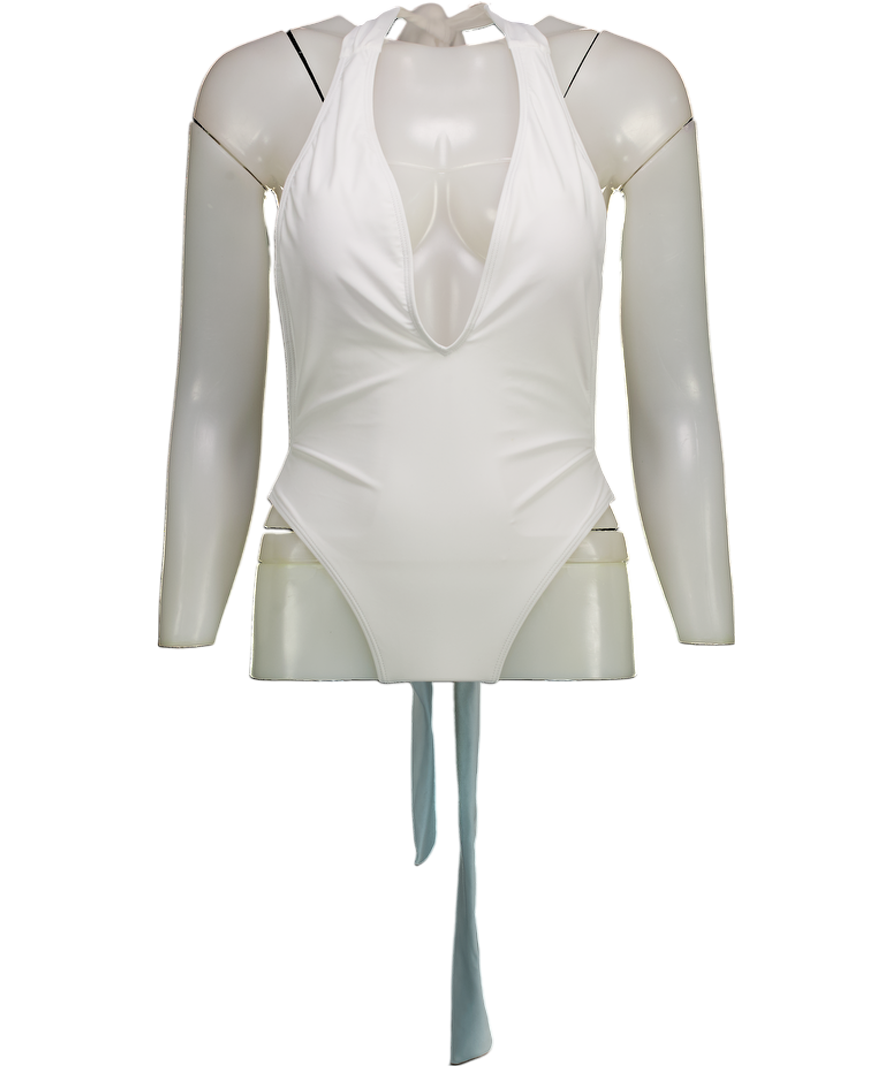 White Lilosy Self Tie Criss Cross Plunge Swimsuit UK XXS