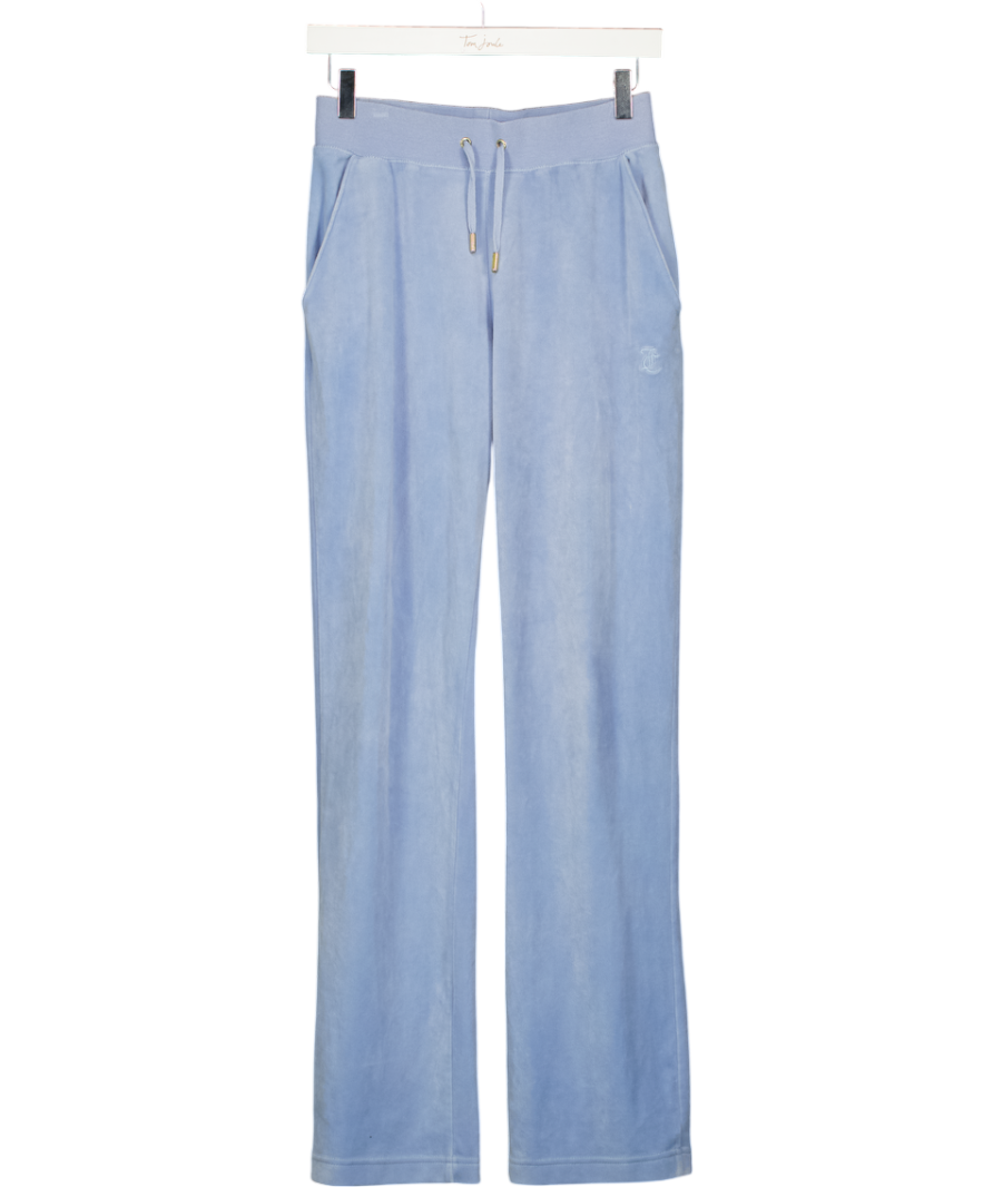 JUICY COUTURE Dusty Blue Velour Embroidered Logo Jogger UK XS