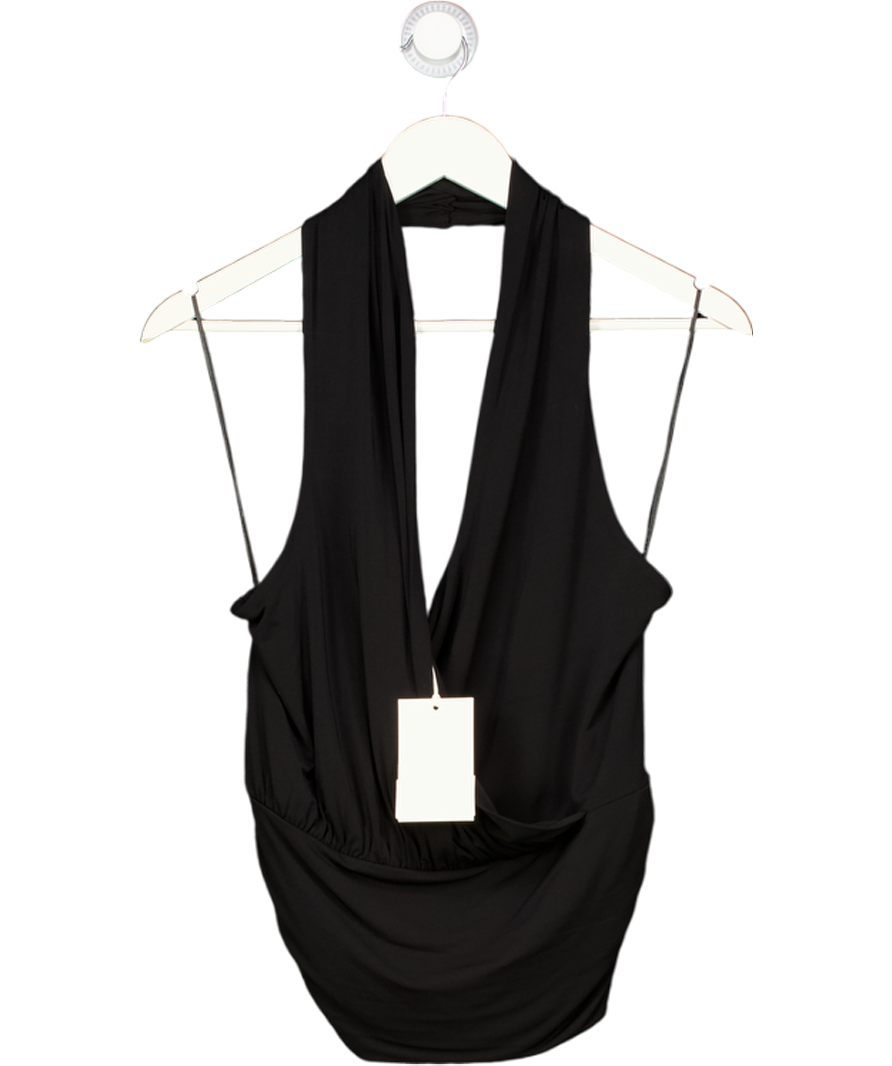 HENNE Black Draped Trisha Halterneck Top UK 8