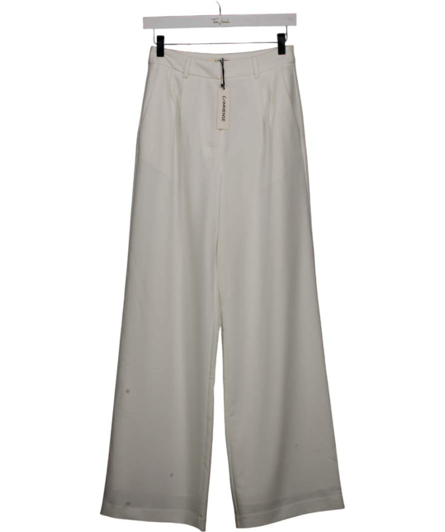 Commense White Solid Wide Leg Pants Without Belt UK XS
