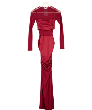 4th & Reckless Sadie Burgundy Red Jersey And Mesh Mix Long Sleeved Maxi Dress UK 6