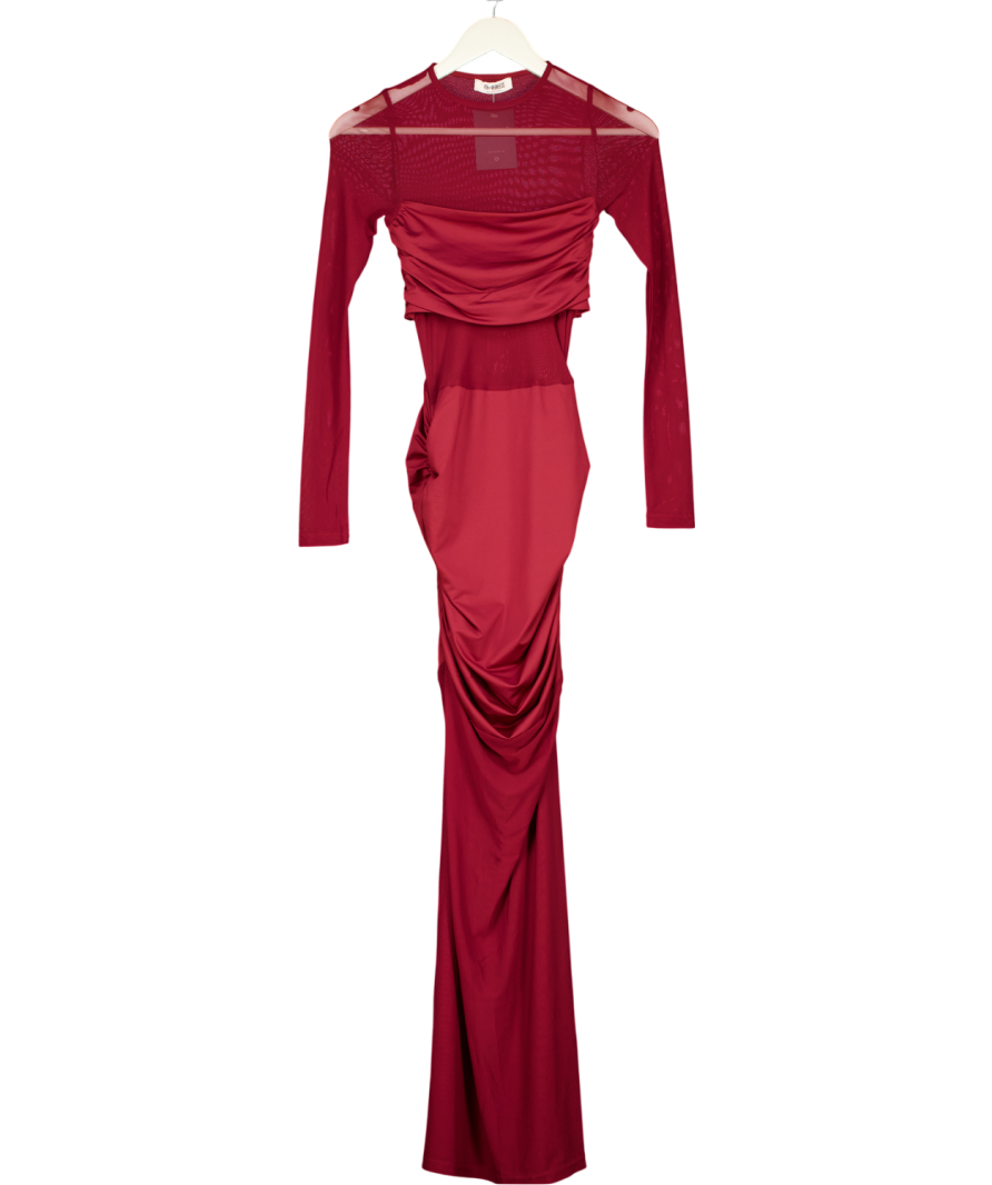 4th & Reckless Sadie Burgundy Red Jersey And Mesh Mix Long Sleeved Maxi Dress UK 6