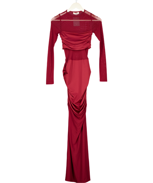 4th & Reckless Sadie Burgundy Red Jersey And Mesh Mix Long Sleeved Maxi Dress UK 6