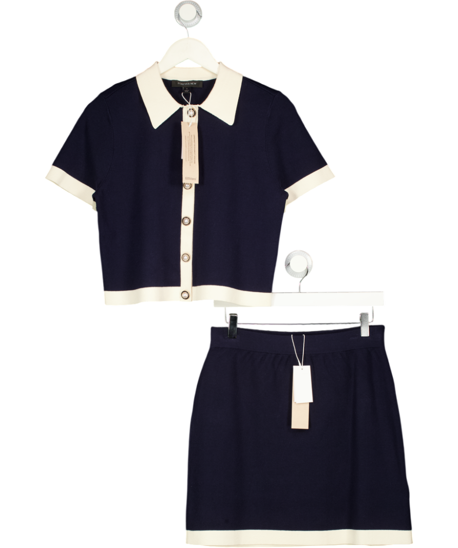 FOREVER NEW 2-piece Nvay Blue & Cream  Blue Farah Knitted Top & Skirt Set UK S