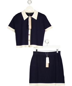 FOREVER NEW 2-piece Nvay Blue & Cream  Blue Farah Knitted Top & Skirt Set UK S