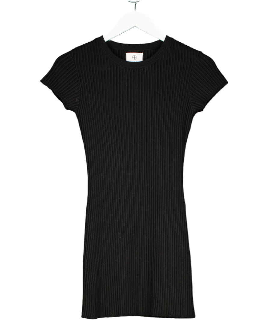 Anine Bing Black Skylar Ribbed-knit Mini Dress UK XS