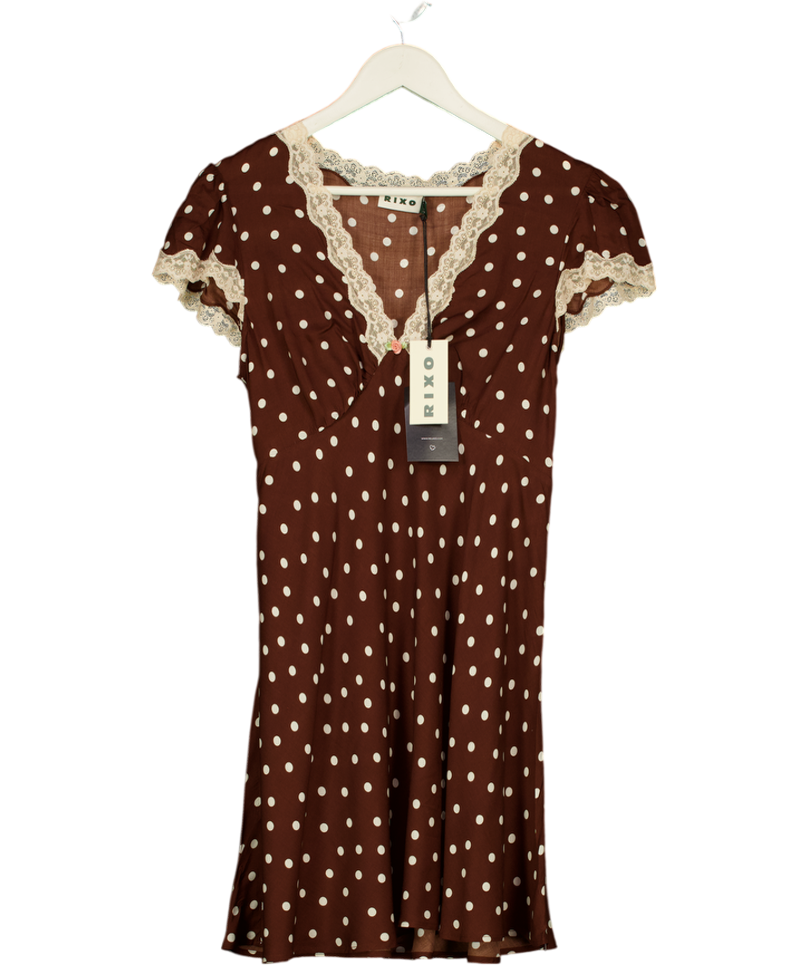 RIXO Cely Layla Dot Brown Mini Dress UK 12