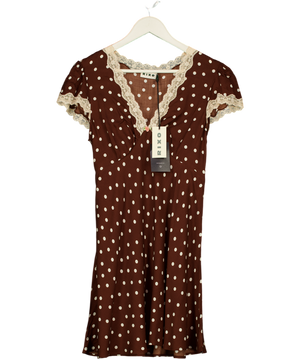 RIXO Cely Layla Dot Brown Mini Dress UK 12