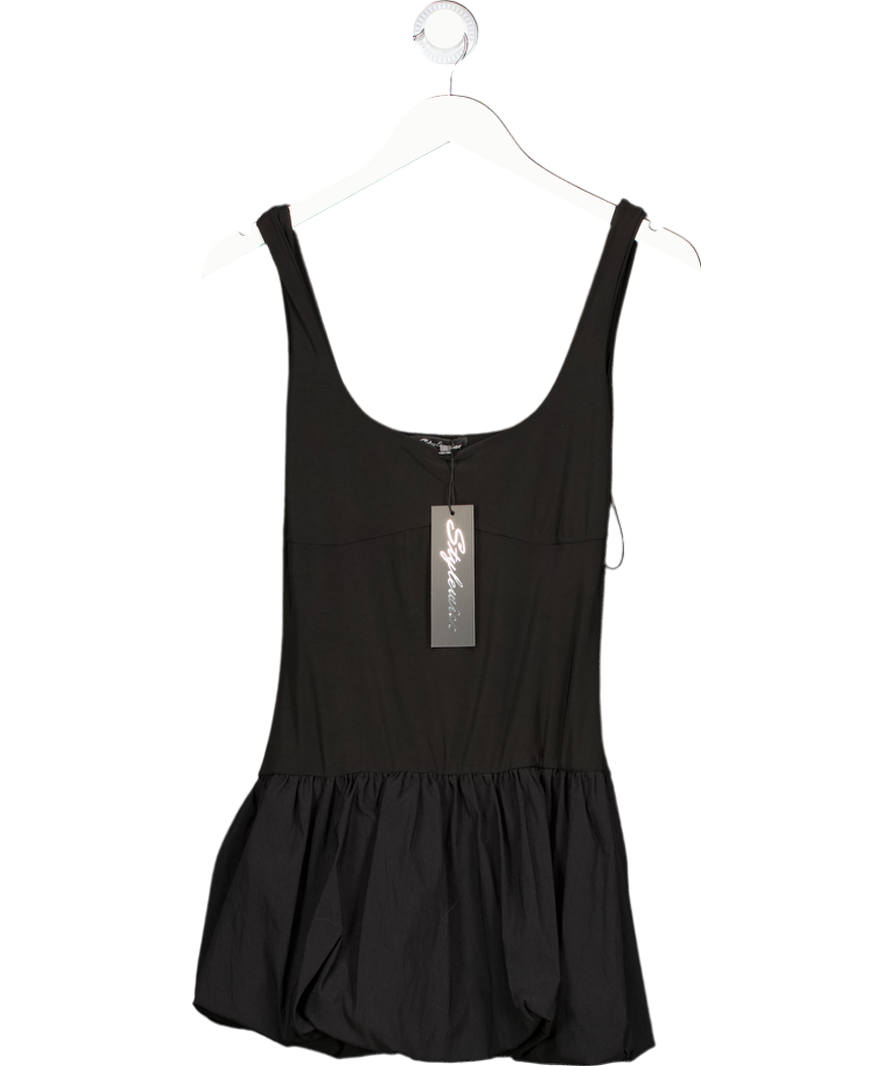 Stylewise Black Square Neck Puffed Hem Mini Balloon Dress UK 10