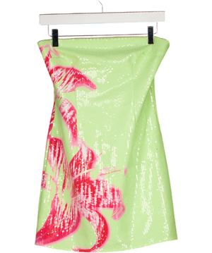 White Fox Lime Green & Pink Floral Print Sequin Mini Dress UK S