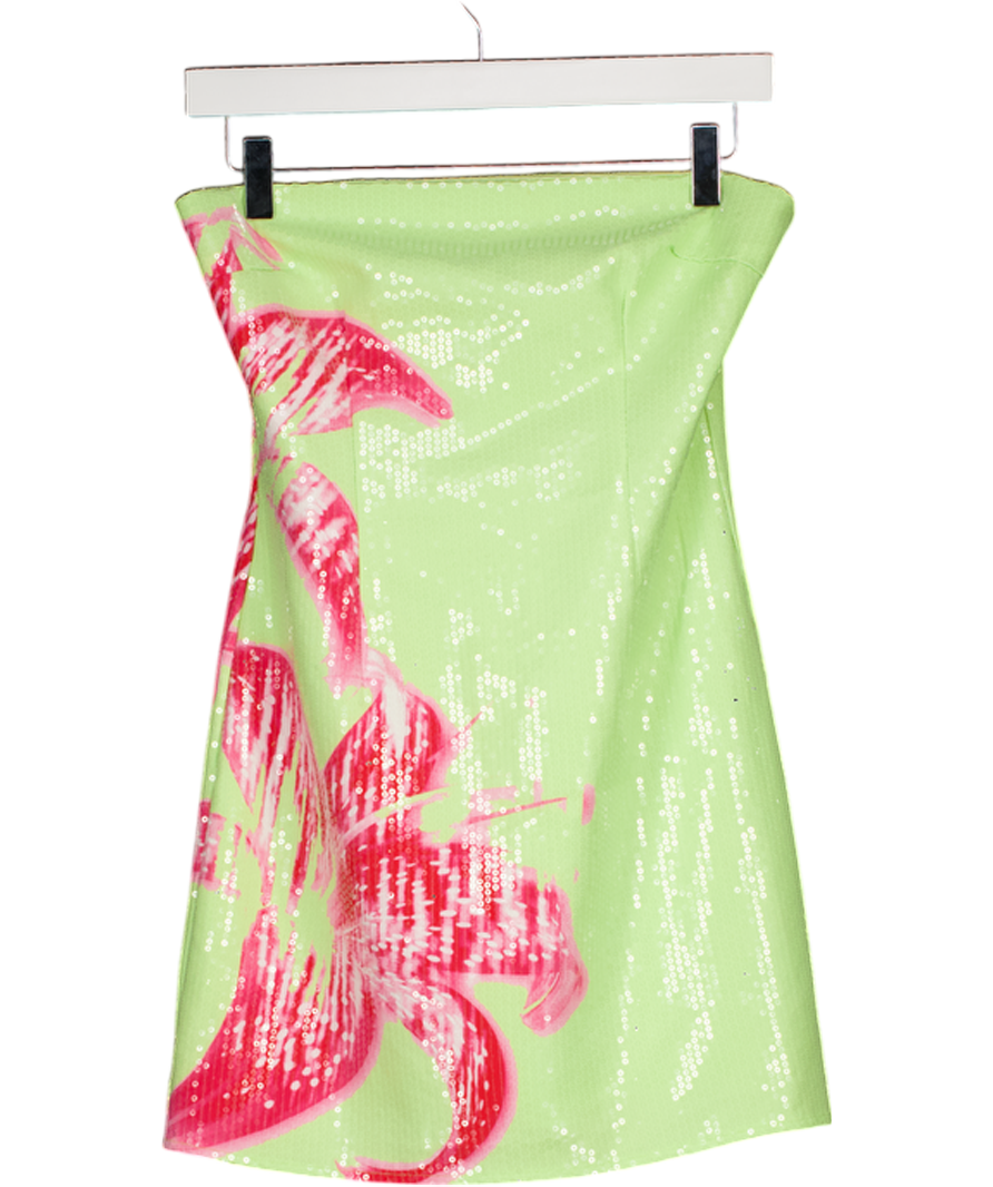 White Fox Lime Green & Pink Floral Print Sequin Mini Dress UK S