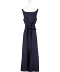 ME + EM Navy Blue Button Front Maxi Dress Crease-less Linen UK 8