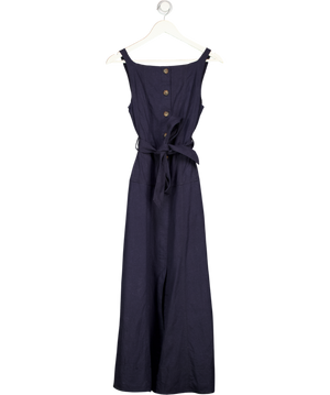 ME + EM Navy Blue Button Front Maxi Dress Crease-less Linen UK 8