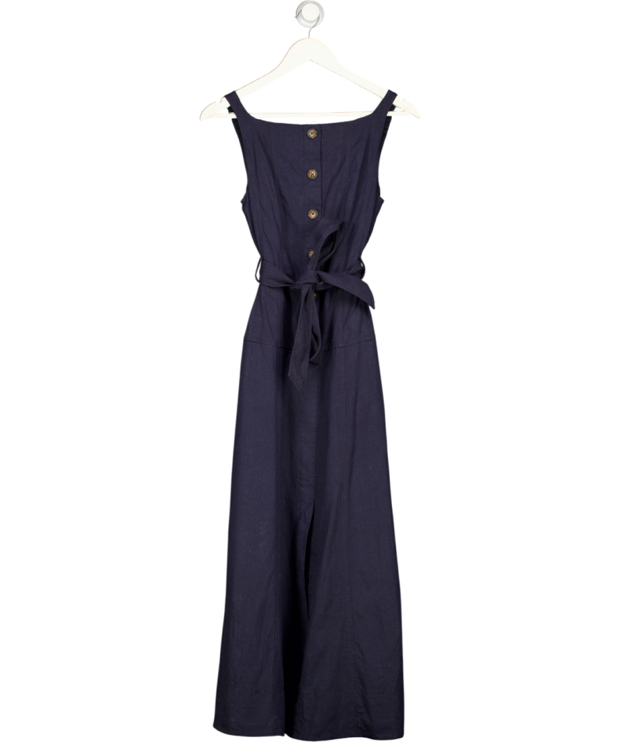 ME + EM Navy Blue Button Front Maxi Dress Crease-less Linen UK 8