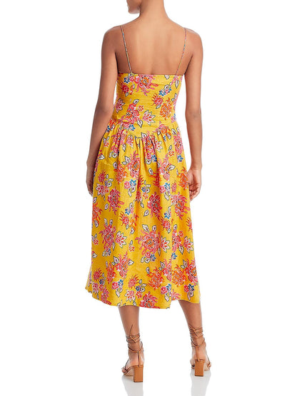 Rhode Resort Yellow floral Sophie Linen Midi Dress UK 8