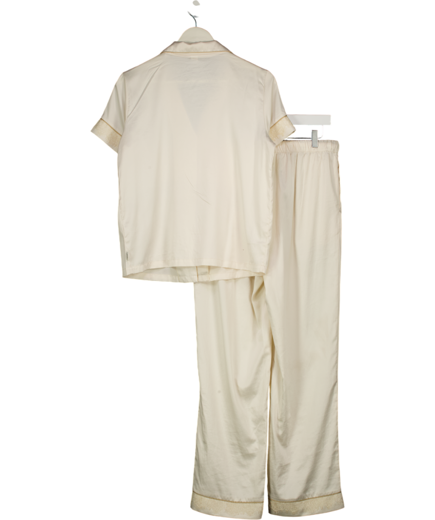 CHELSEA PEERS Cream Short Sleeve Satin Pyjama Set UK 12