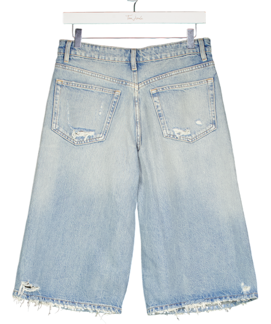 ZARA Blue Ripped Trf Baggy Denim Bermuda Jorts UK 6