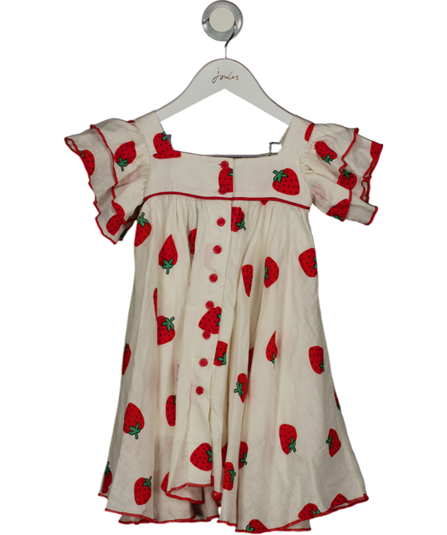 GUL HURGEL White 100% Linen Strawberry Print Dress 2 -3 Years