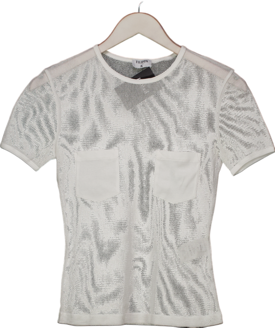 Filippa K White Patch-pocket Mesh T-shirt UK S