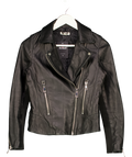 WHISTLES Black Leather Biker Jacket With Silver Hardware UK 6