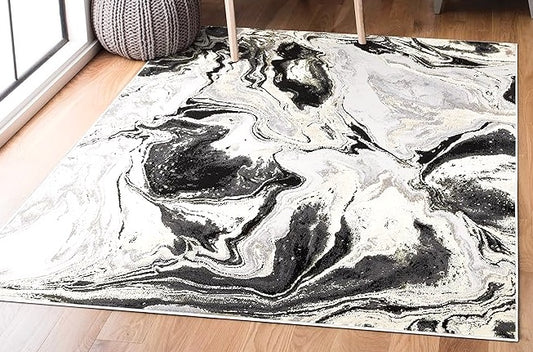 Osaka Grey Abstract Marble Design Rug 200cm By 290cm