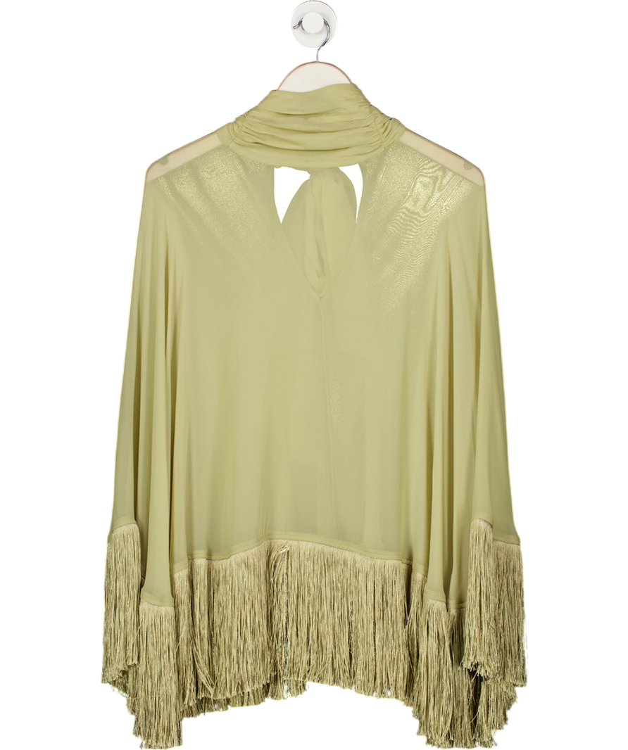 DE LA VALI Green Levanto Poncho In Sand Georgette Chiffon UK S