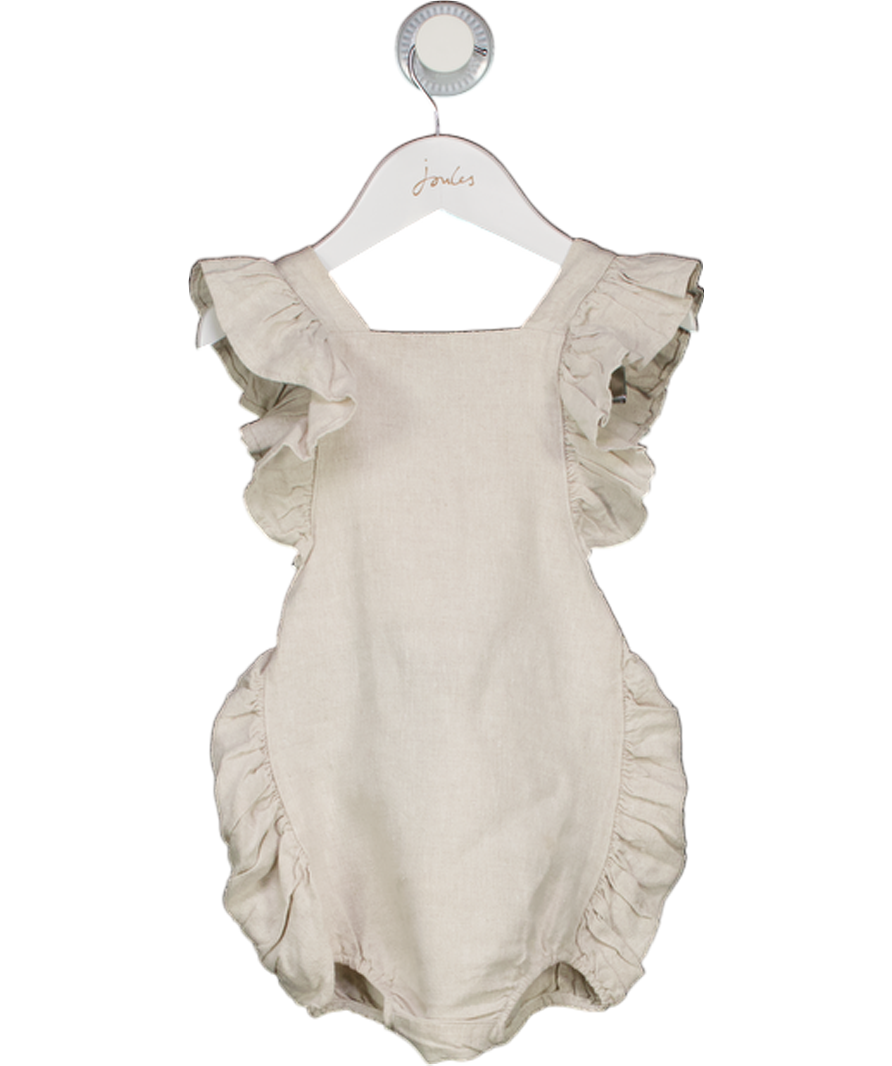 Freya Lillie Beige 100% Linen Blend Romper With Frill Detail 2 Years