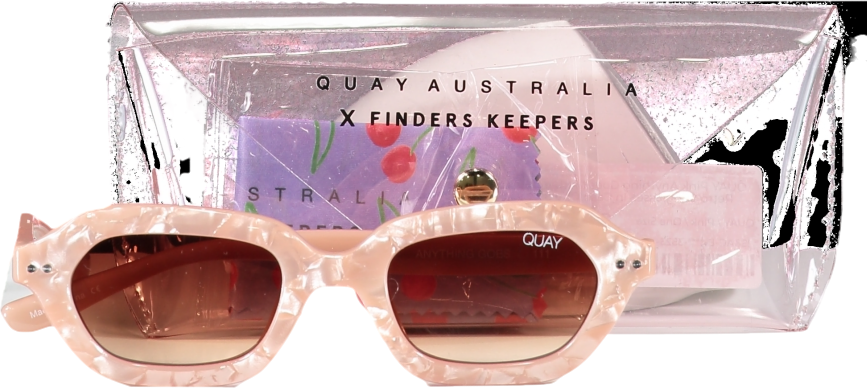 QUAY Pink Anything Goes Marble Slim Retro Sunglasses In Case One Size