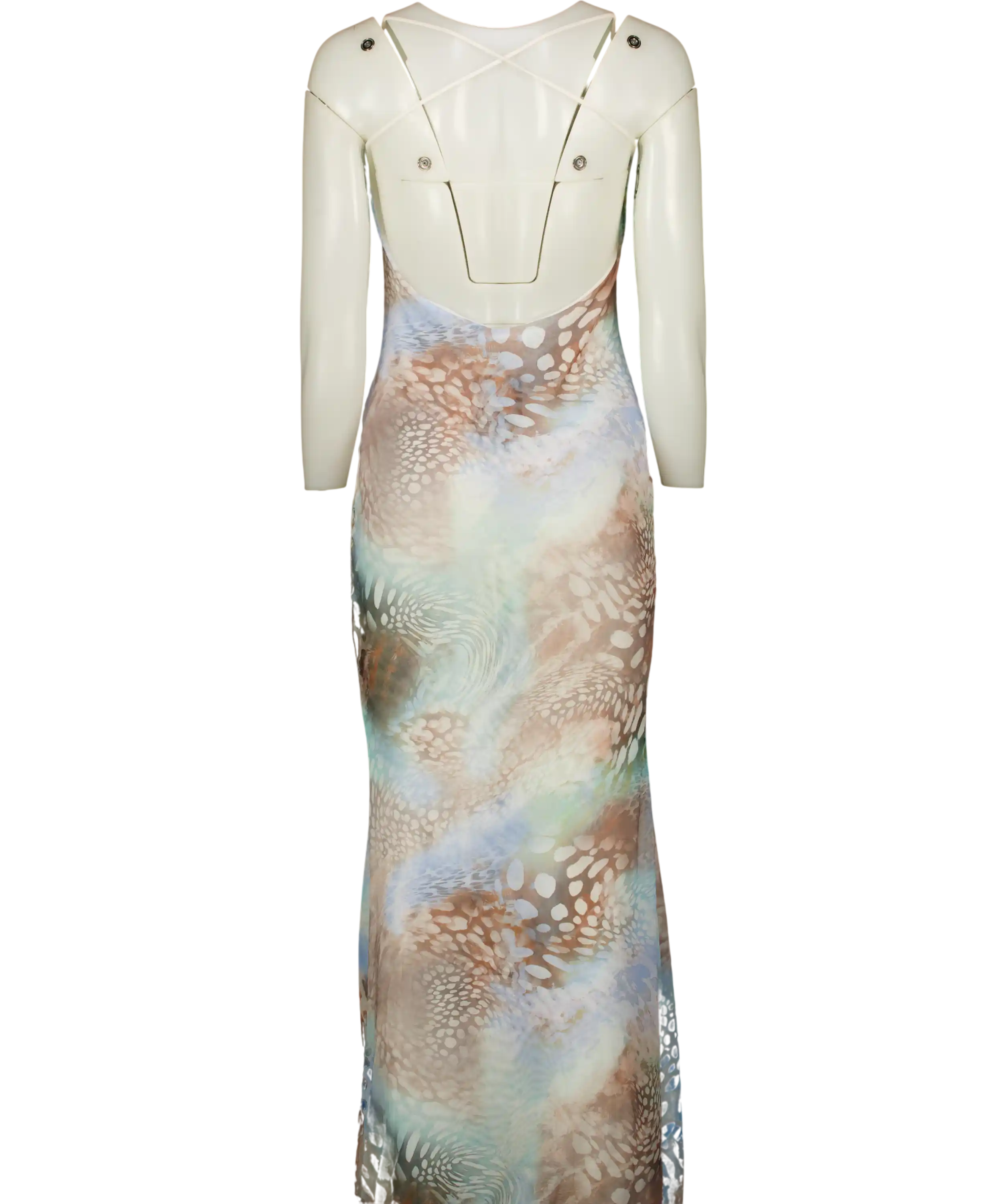 GRACE JACOB Blue Oceana Backless Mesh Maxi Dress UK S