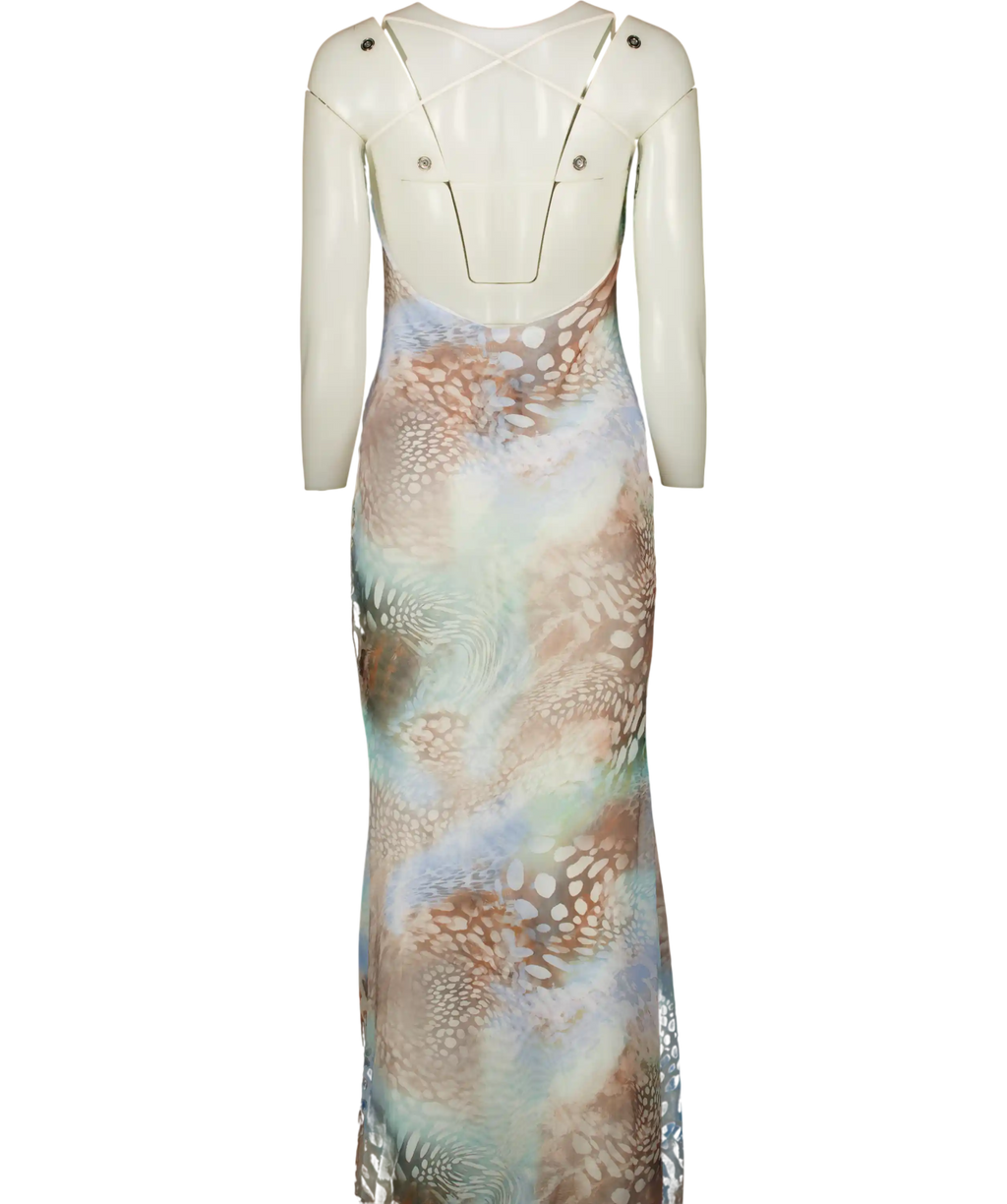 GRACE JACOB Blue Oceana Backless Mesh Maxi Dress UK S