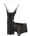boux avenue Black Sheer Lace And Satin Cami (uk8) And Shorts Set UK 10
