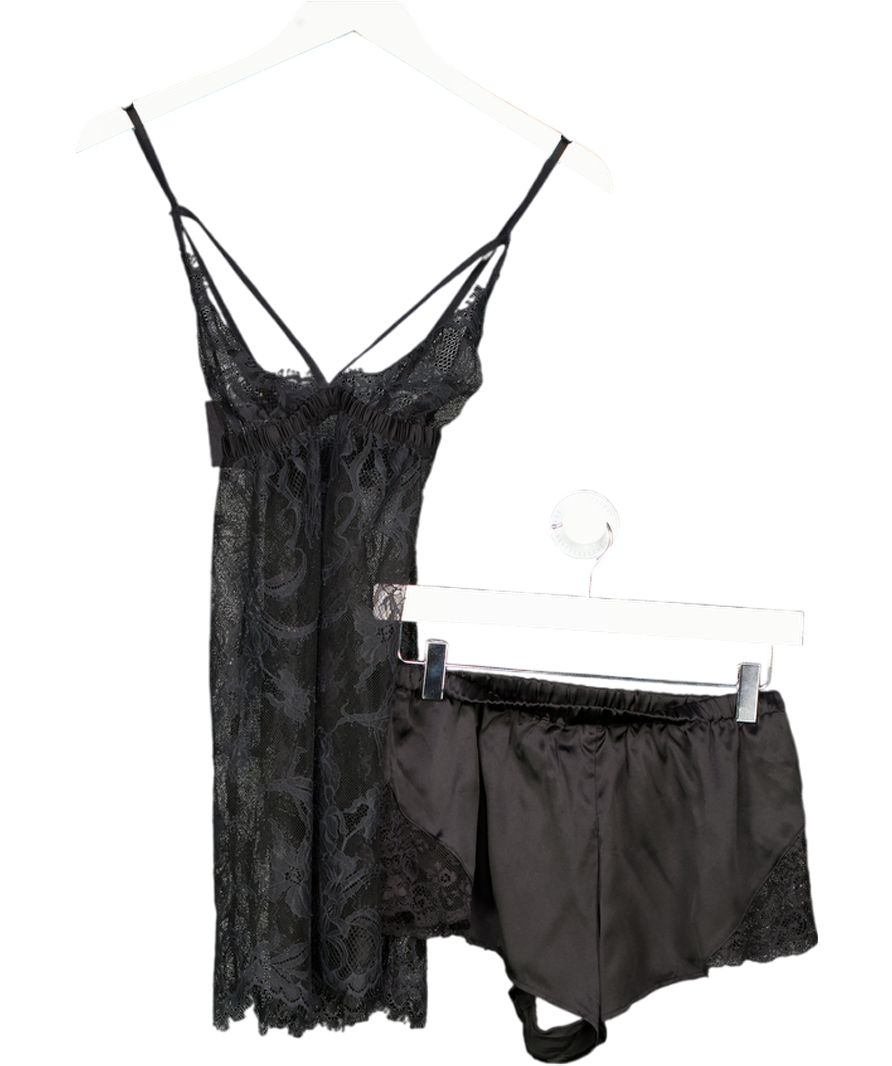 boux avenue Black Sheer Lace And Satin Cami (uk8) And Shorts Set UK 10