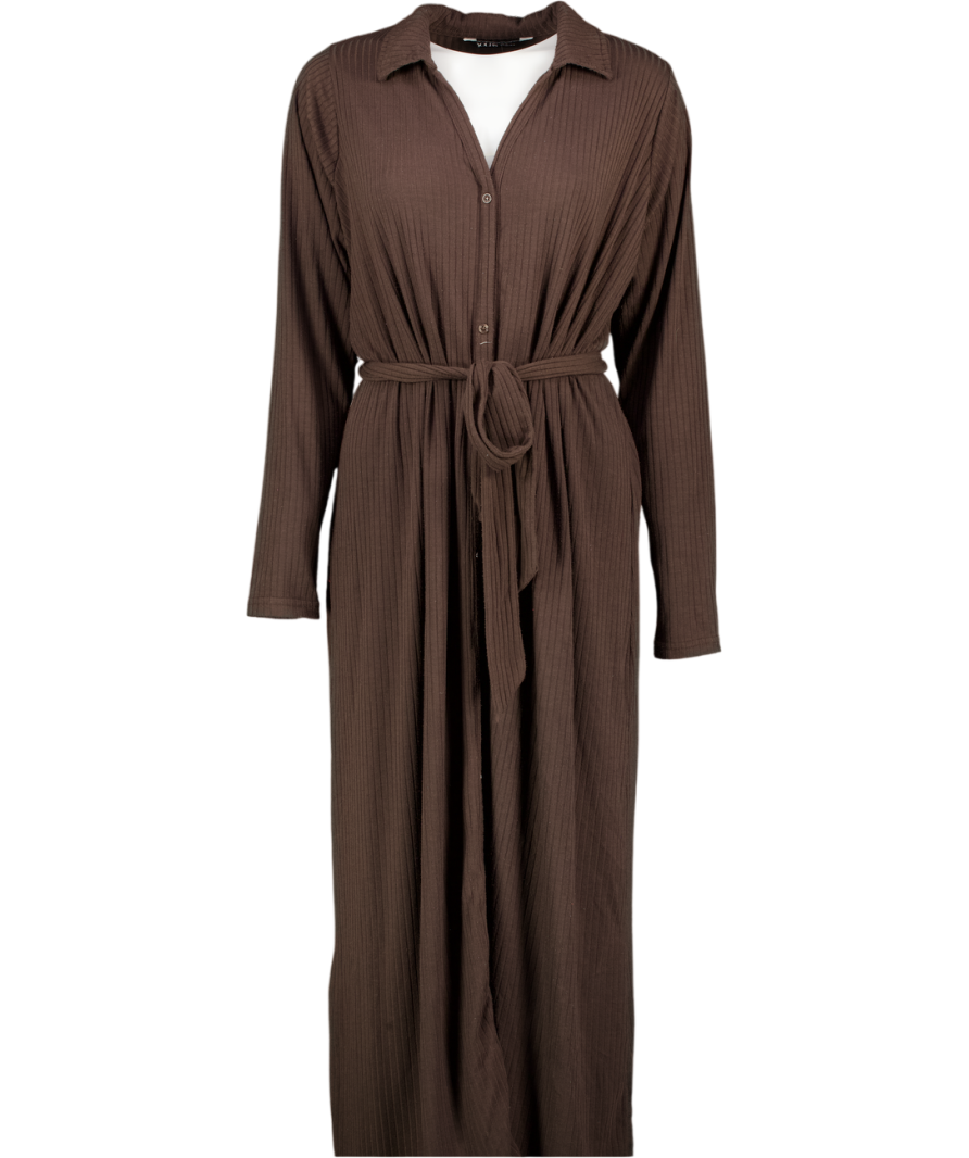 YOURS Brown Ribbed Jersey Maxi Dress With Belt UK 18