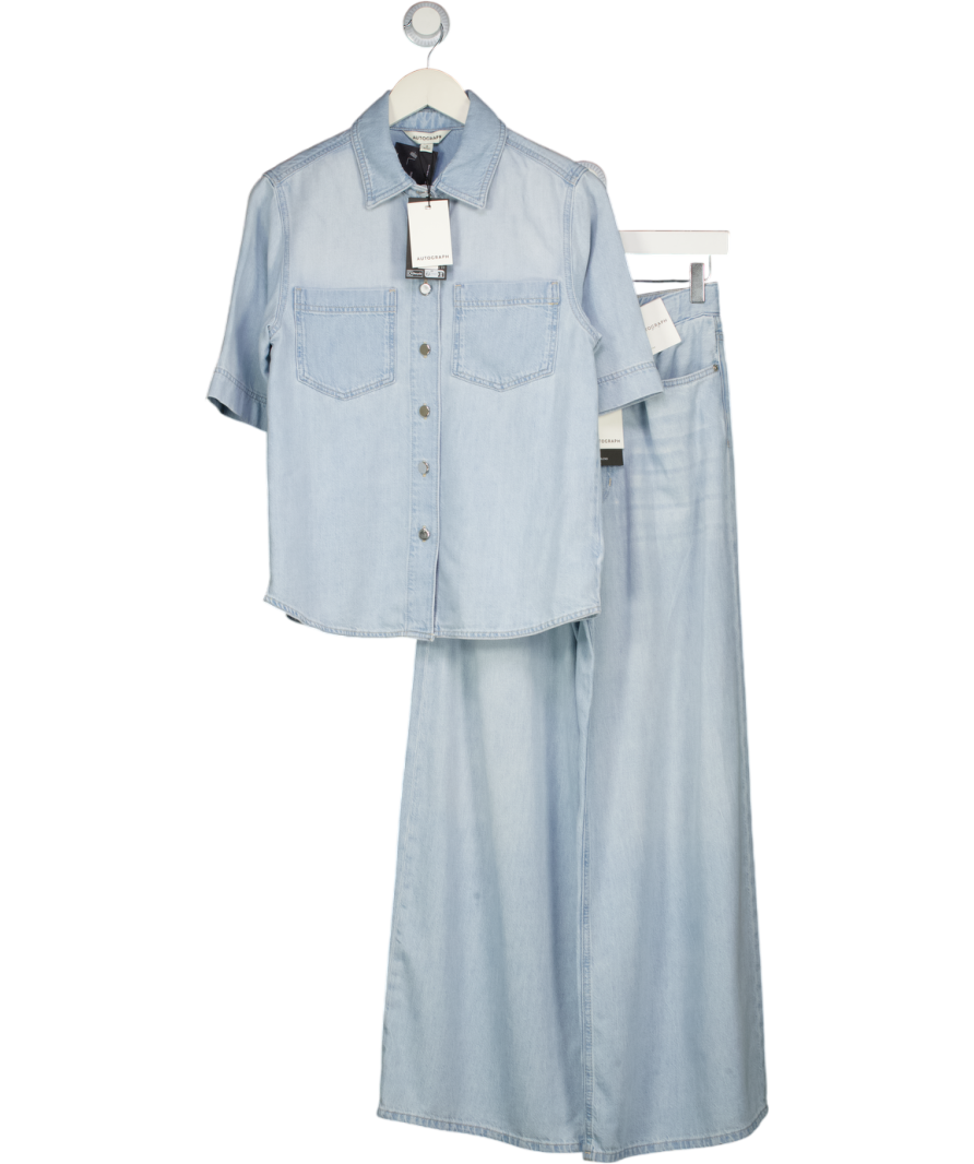 M&S Blue Autograph 2-piece Wide Leg Jeans And Relaxed Shirt Set UK 6