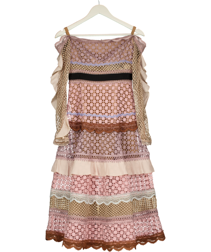 Self-Portrait Pink Guipure Lace Bellis Off Shoulder Dress UK 8