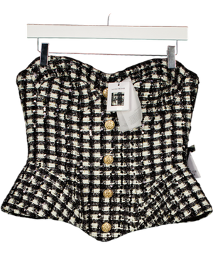 NADINE MERABI Black Maya Check Corset Top UK 10