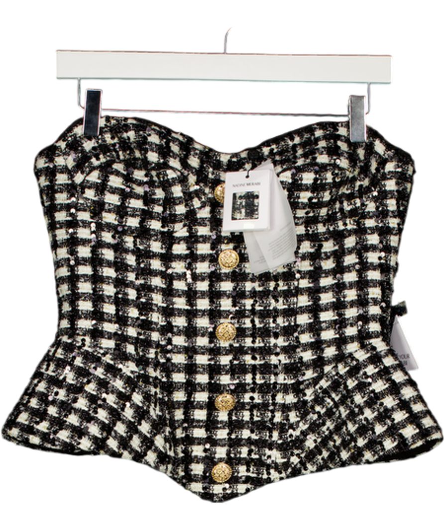 NADINE MERABI Black Maya Check Corset Top UK 10