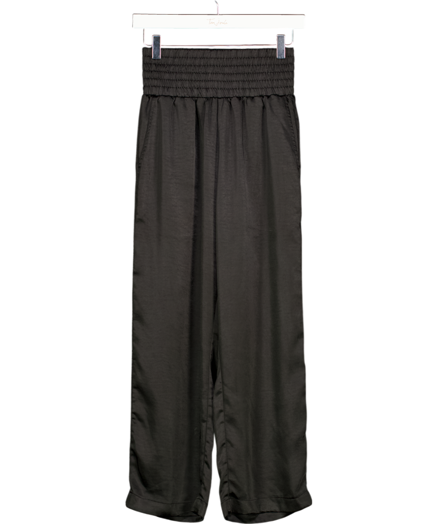 SUNDAR BAY Black Satin Ruched Elastic Waist Wide Leg Trousers UK 8