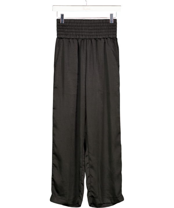 SUNDAR BAY Black Satin Ruched Elastic Waist Wide Leg Trousers UK 8