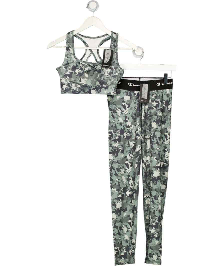CHAMPION 2-piece Green Camp Print Activewear Leggings (uk M) & Bra Top (uk S) Set UK S/M