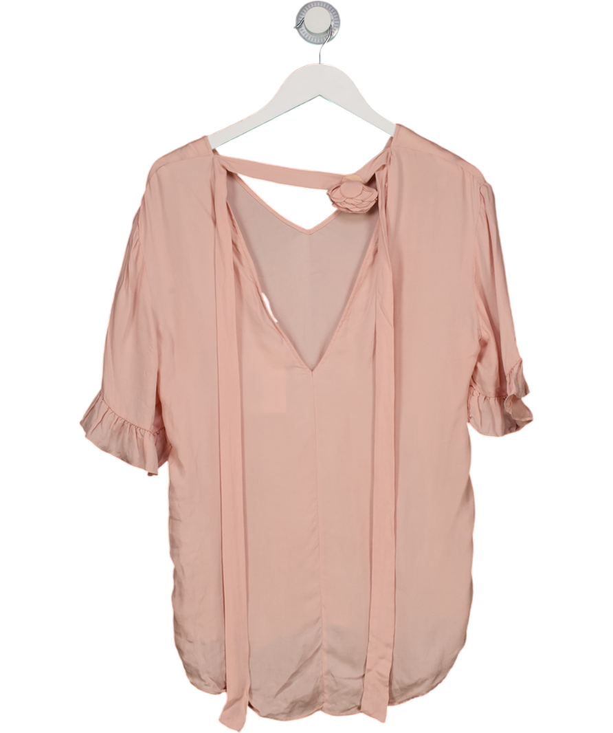 Sandro Pink Short Sleeved Open Back Top With Rose Detail UK 10