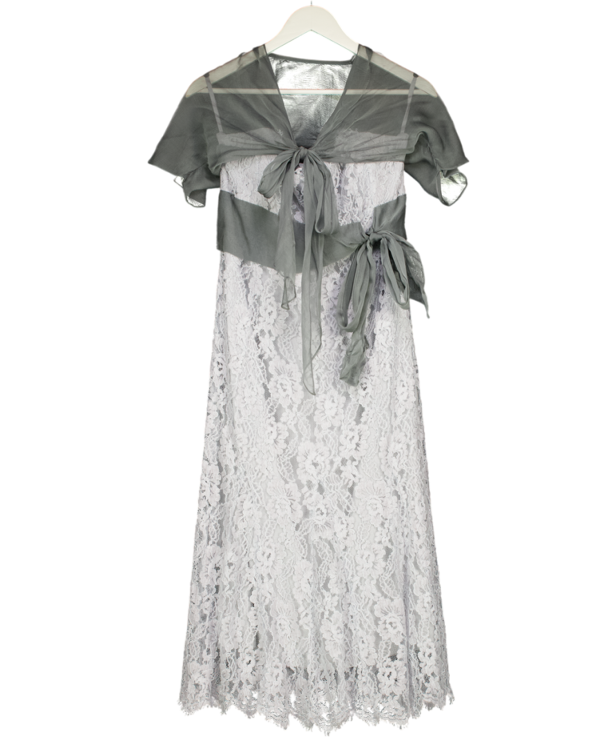 Paddy Campbell Grey 19ed Strapless Lace Maxi Dress With Chiffon Shawl UK 12