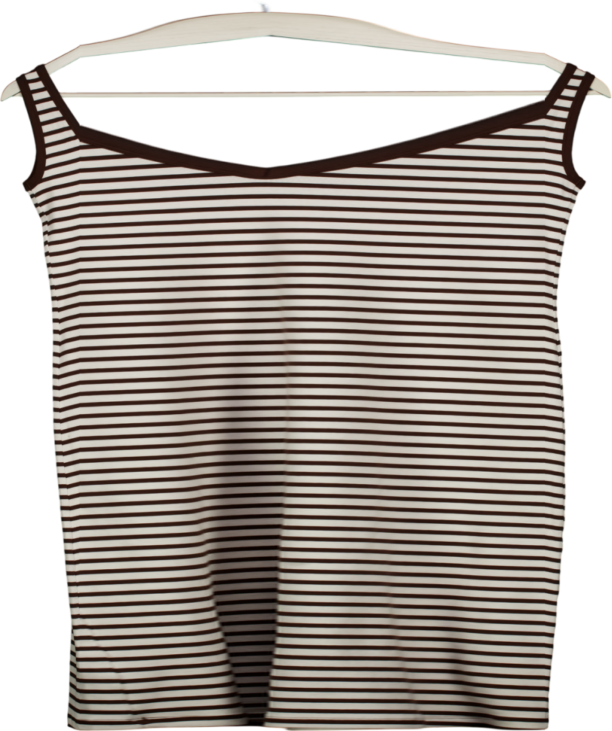 M&S Brown & White Strip Ribbed Cotton Midi Dress UK 10