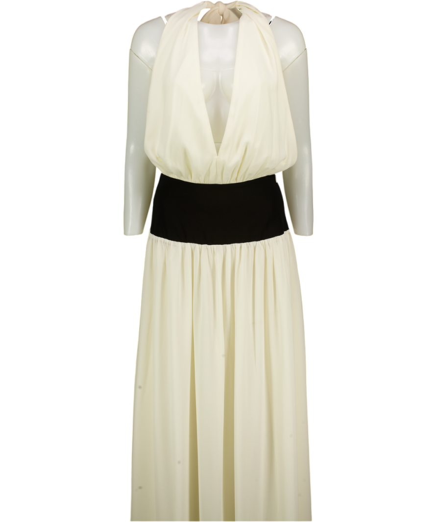 FENITY Cream / Black Ophelia Halter Maxi Dress UK XS