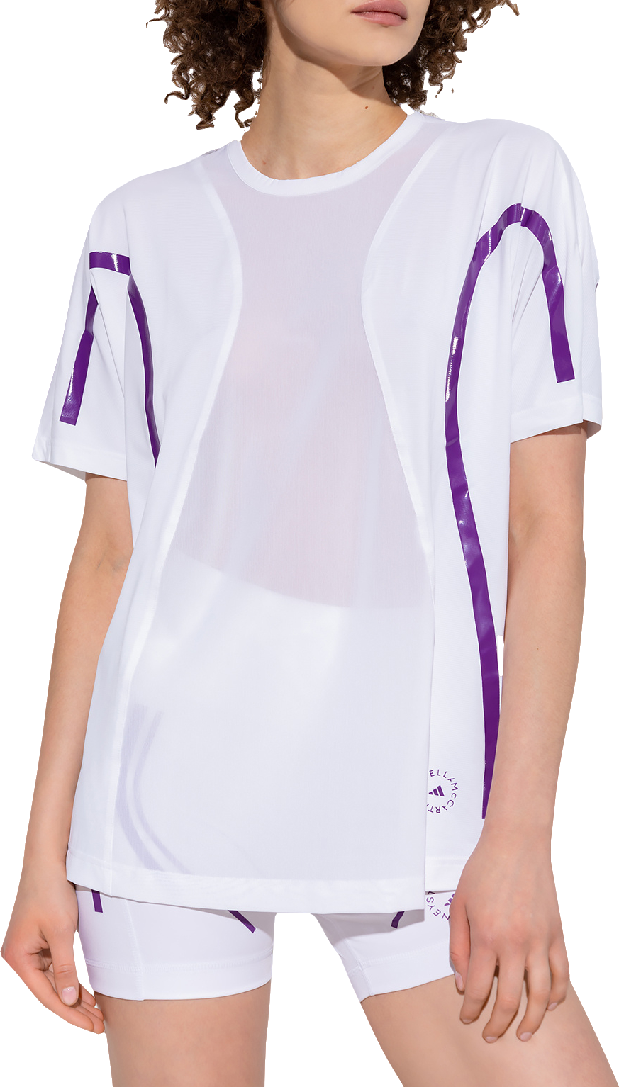 Adidas by Stella Mccartney Conscious  Loose Running Logo Tee In White & Active Purple UK M