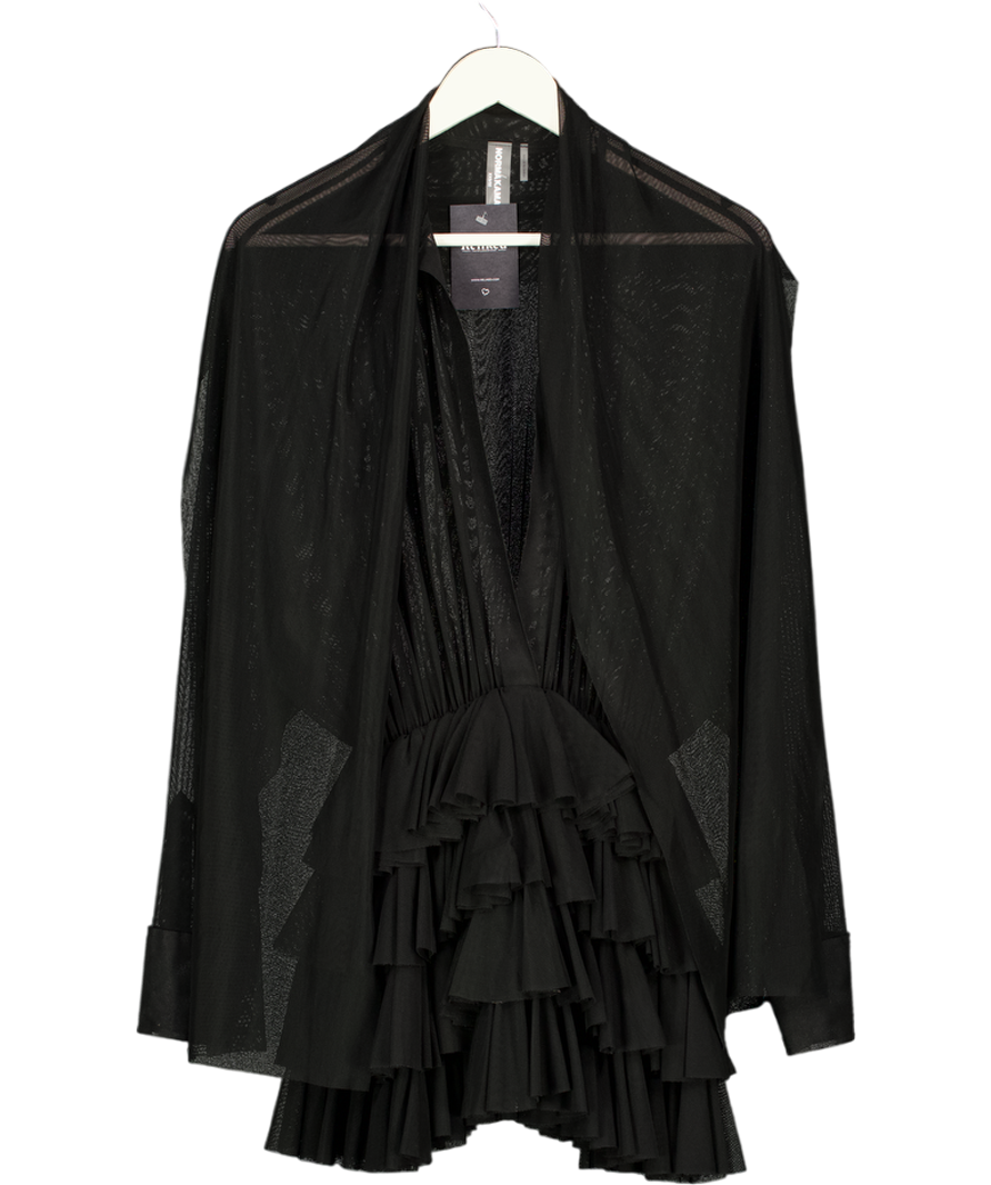 NORMA KAMALI Black Ruffled Jersey Mini Dress UK XXS
